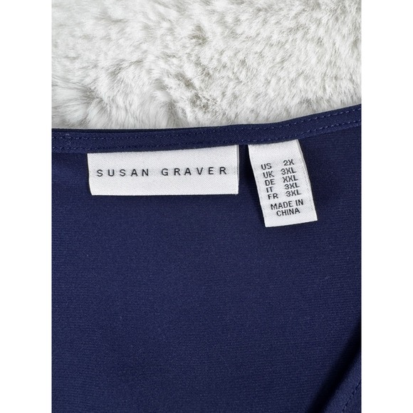 Susan Graver Liquid Knit Popover Top Navy Blue Twisted Front Open Keyhole 2x - Picture 13 of 16